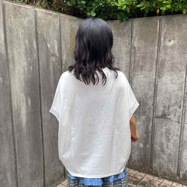 布帛切替花モチーフプルオーバー