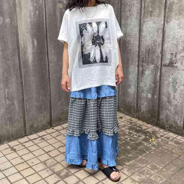 布帛切替花モチーフプルオーバー