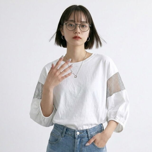 袖メッシュ切替プルオーバー