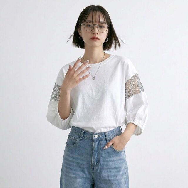 袖メッシュ切替プルオーバー