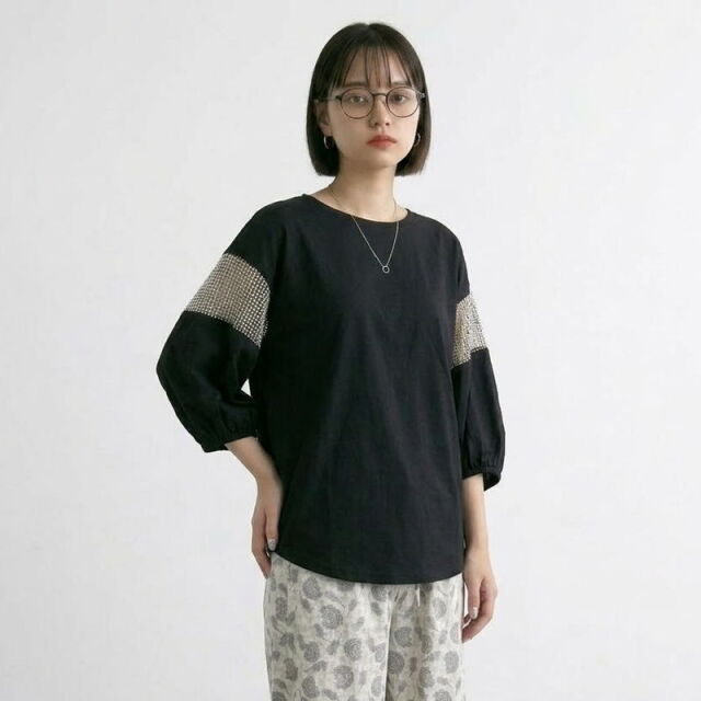 袖メッシュ切替プルオーバー