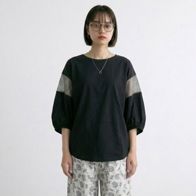 袖メッシュ切替プルオーバー