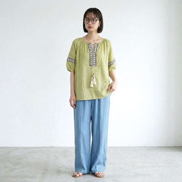 刺繍タッセルブラウス
