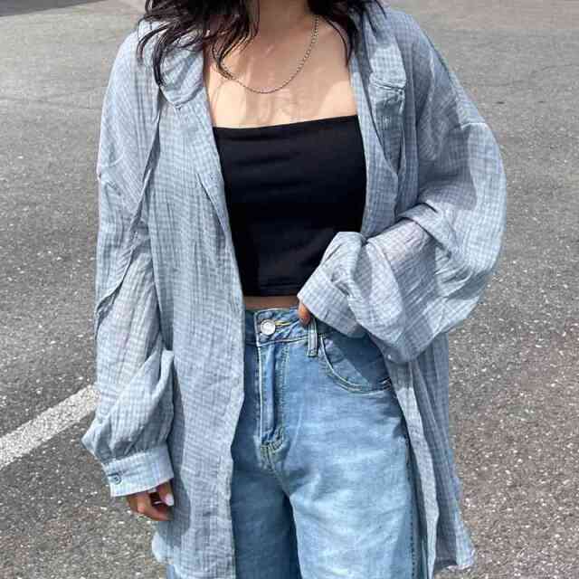 スカシチェックシアーフードシャツ