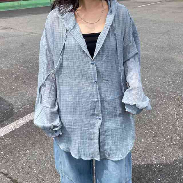 スカシチェックシアーフードシャツ