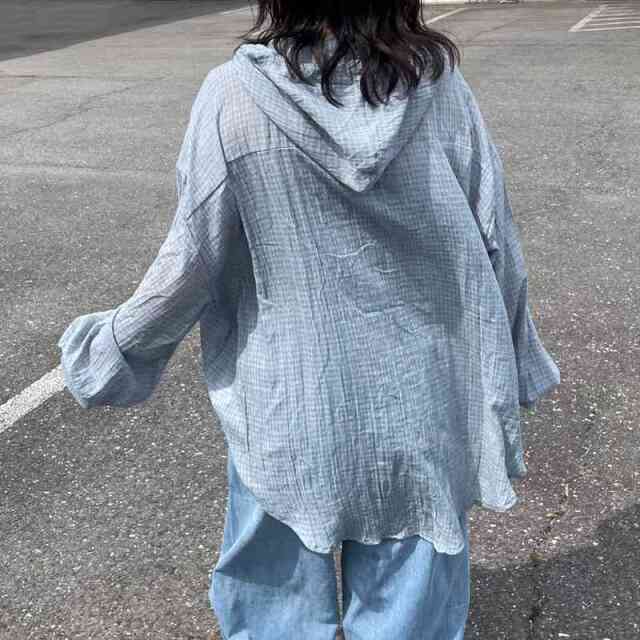 スカシチェックシアーフードシャツ