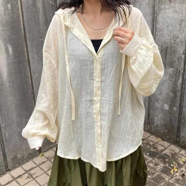 スカシチェックシアーフードシャツ