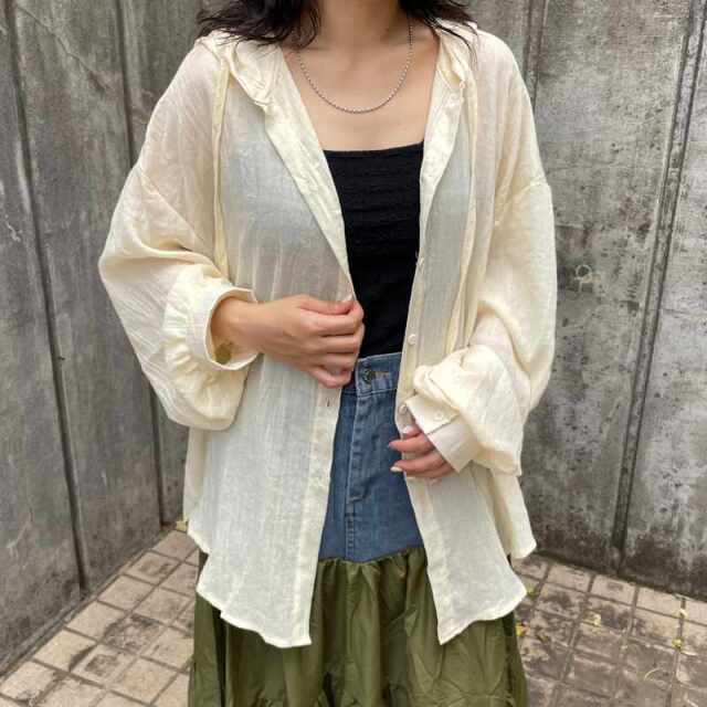 スカシチェックシアーフードシャツ