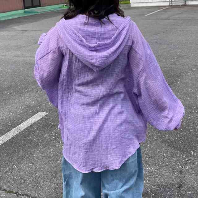 スカシチェックシアーフードシャツ