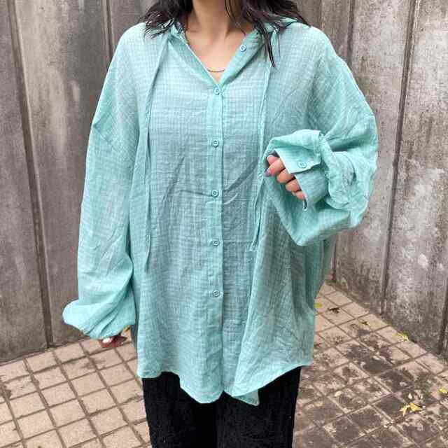 スカシチェックシアーフードシャツ