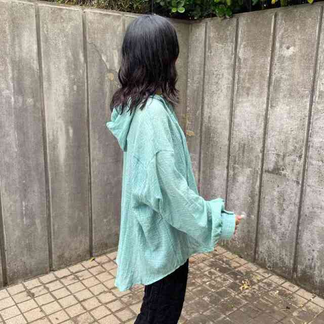 スカシチェックシアーフードシャツ