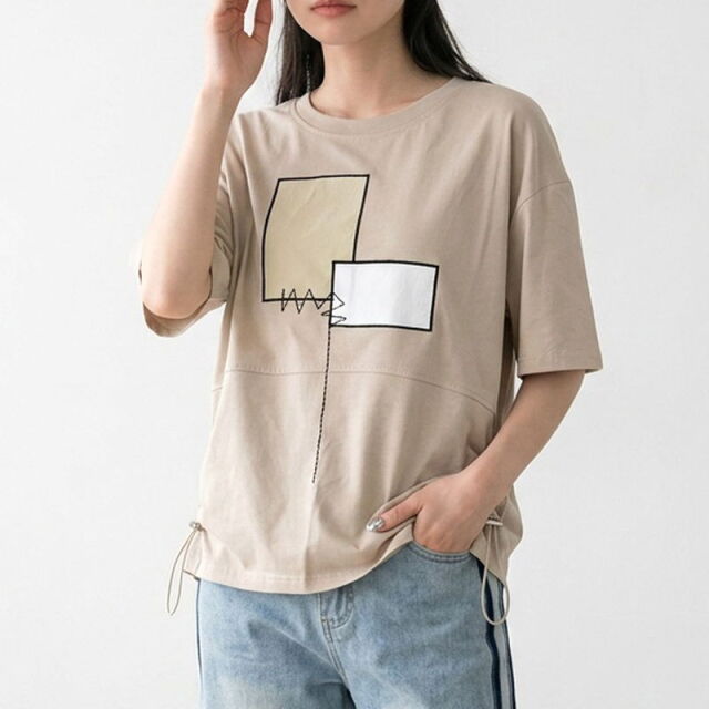 刺繍貼付ドロストプルオーバー