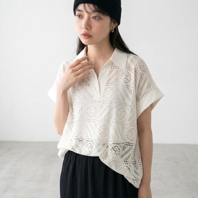 レース裾タックシャツ