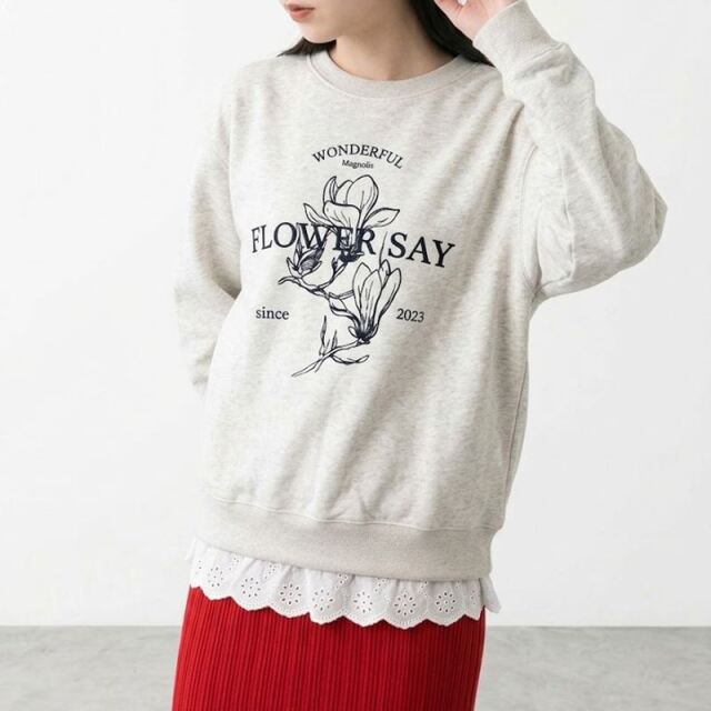 裾レースプリントプルオーバー