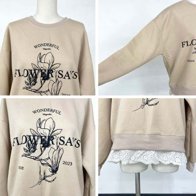 裾レースプリントプルオーバー