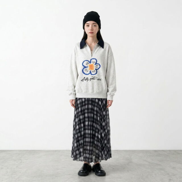襟付モチーフプリントプルオーバー