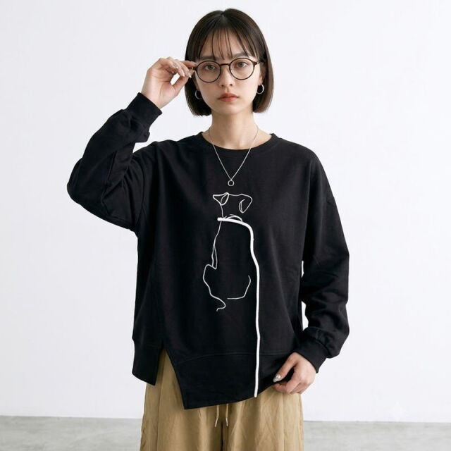 線ドッグ刺繍プルオーバー