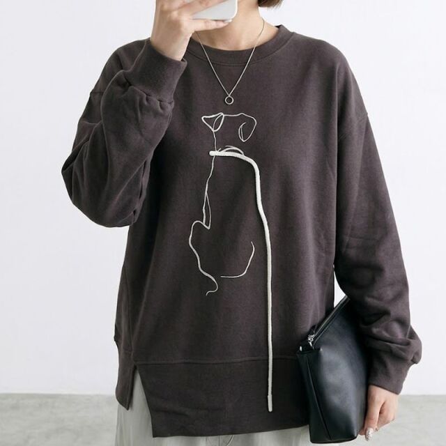線ドッグ刺繍プルオーバー