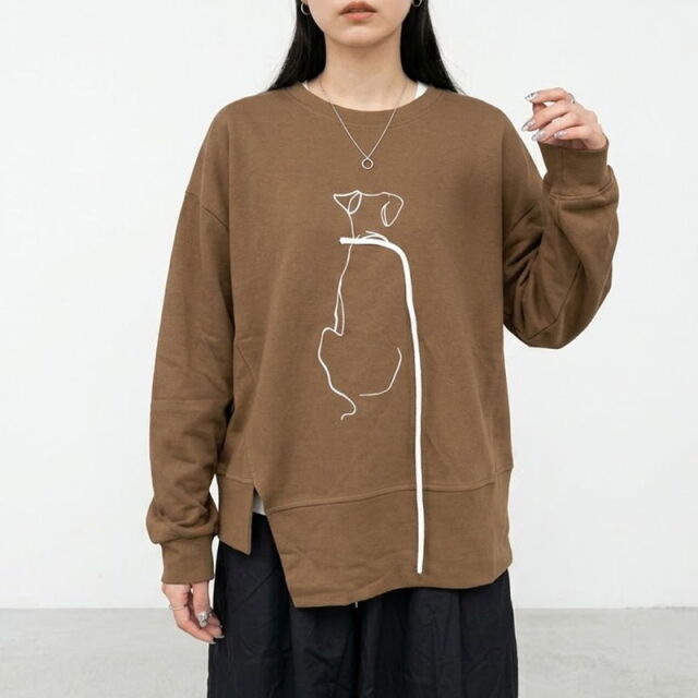 線ドッグ刺繍プルオーバー