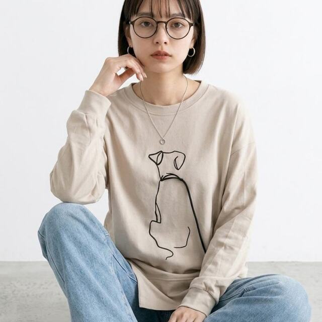 線ドッグ刺繍プルオーバー