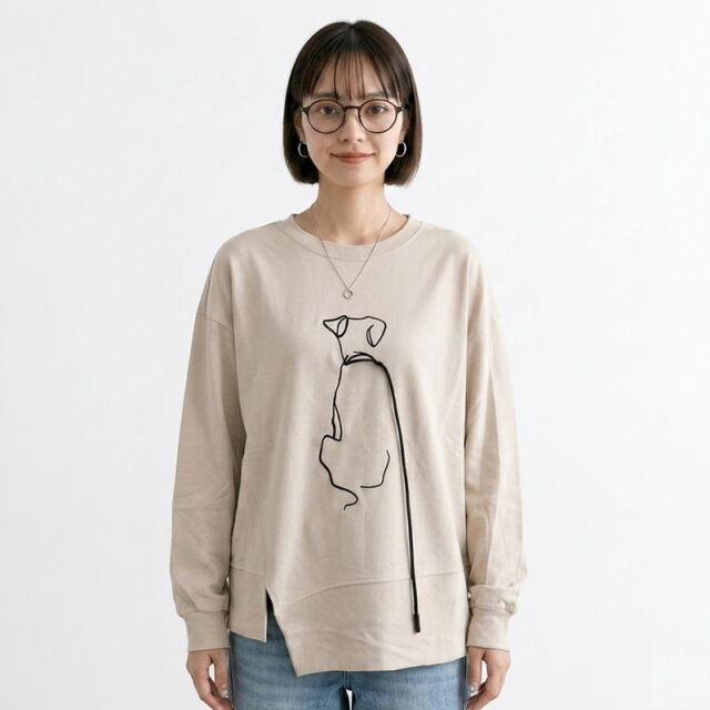 線ドッグ刺繍プルオーバー
