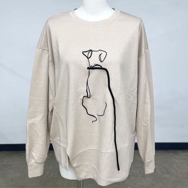 線ドッグ刺繍プルオーバー