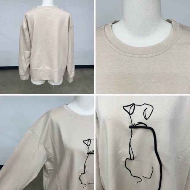 線ドッグ刺繍プルオーバー