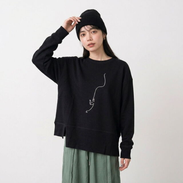 線ネコ刺繍プルオーバー