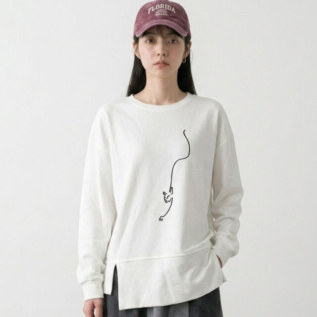 線ネコ刺繍プルオーバー