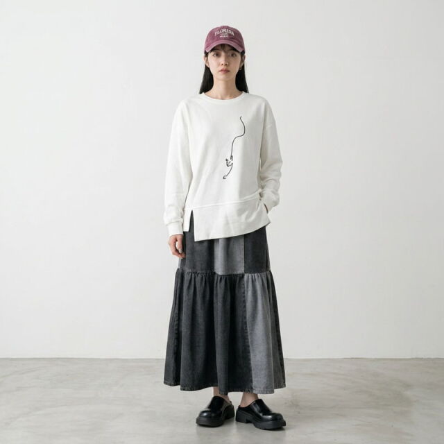 線ネコ刺繍プルオーバー