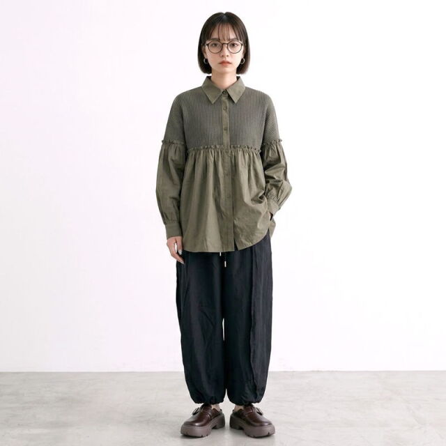ニットソー切替ギャザープルオーバー