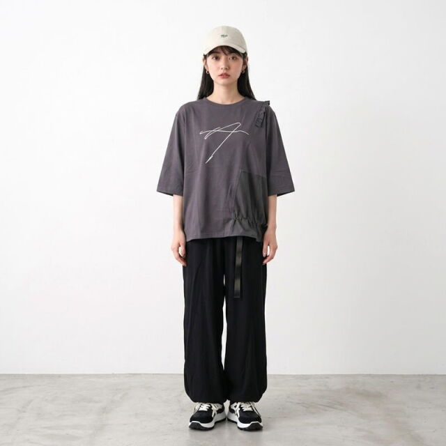 刺繍フリルドローコード7分袖プルオーバー