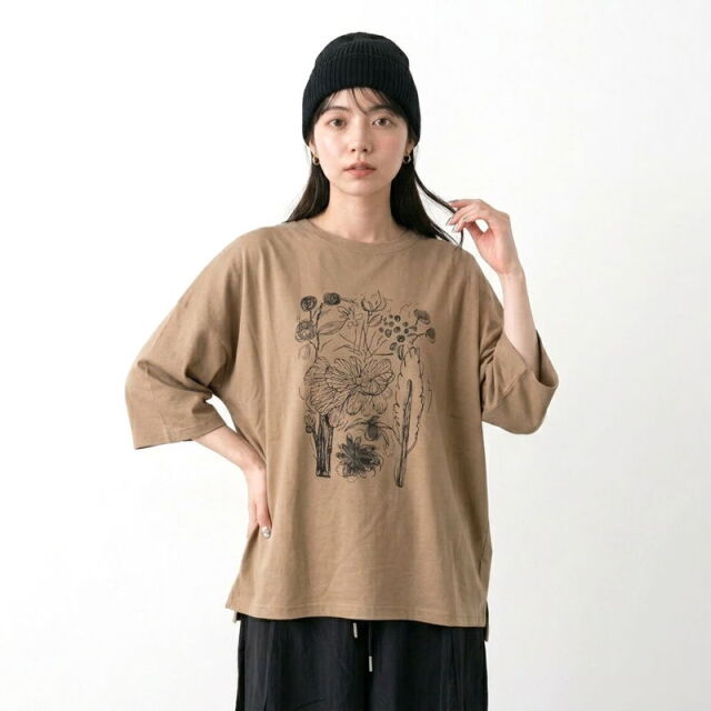 花プリント7分袖プルオーバー