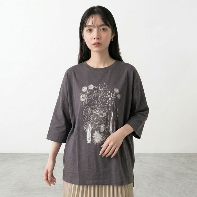 花プリント7分袖プルオーバー