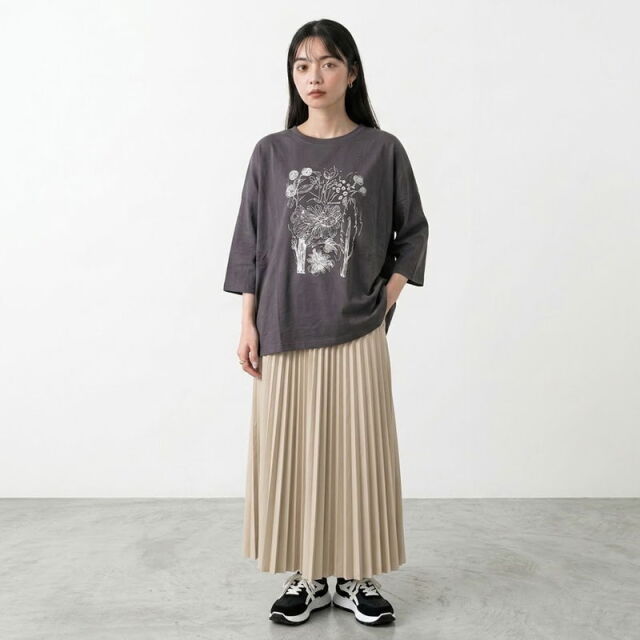 花プリント7分袖プルオーバー
