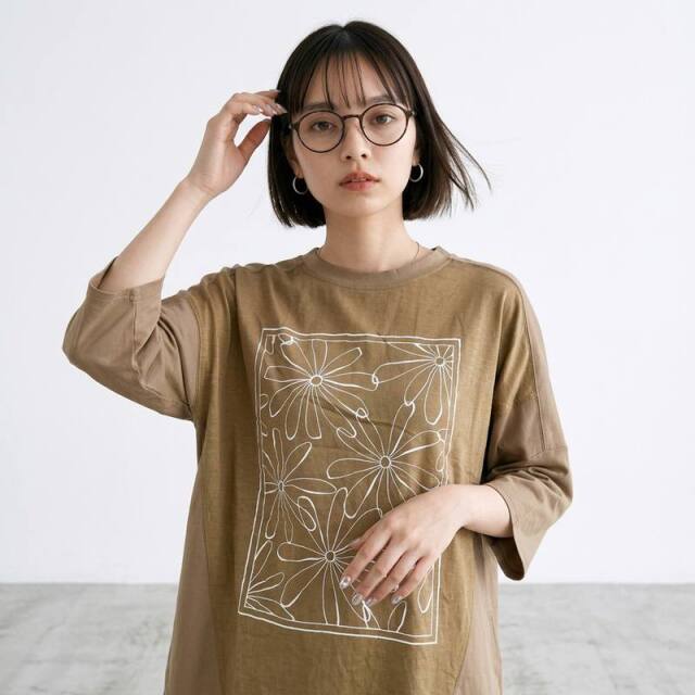 花モチーフ7分袖プルオーバー