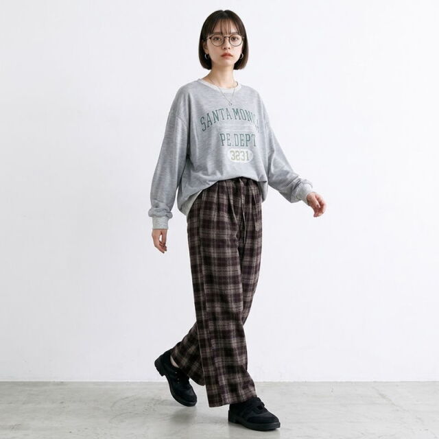 チェックワイドパンツ
