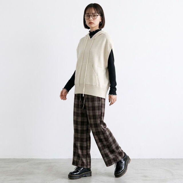 チェックワイドパンツ