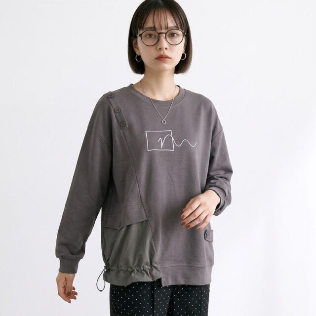 ロゴ刺繍切替プルオーバー