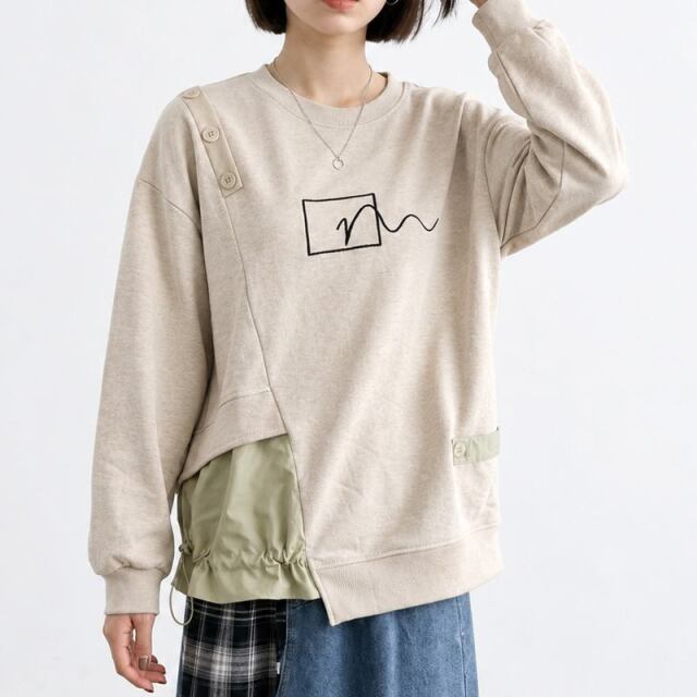 ロゴ刺繍切替プルオーバー