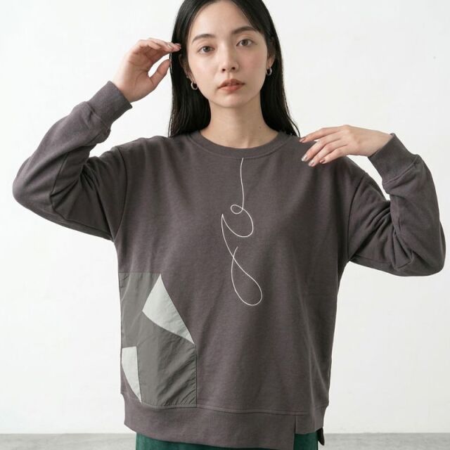 刺繍ポケット貼付プルオーバー