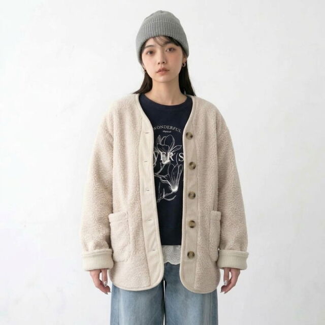 ニットフードボアコート