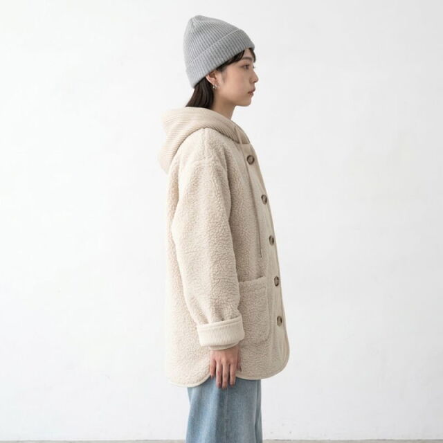 ニットフードボアコート