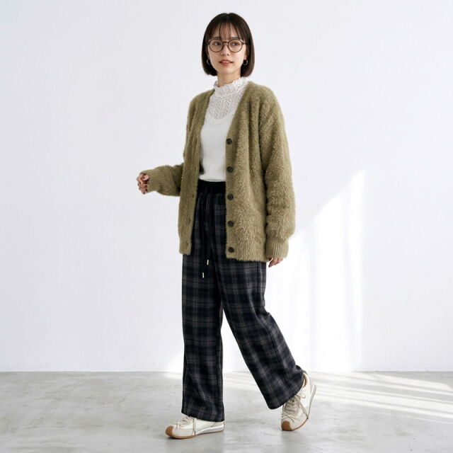 暖チェック柄ワイドパンツ