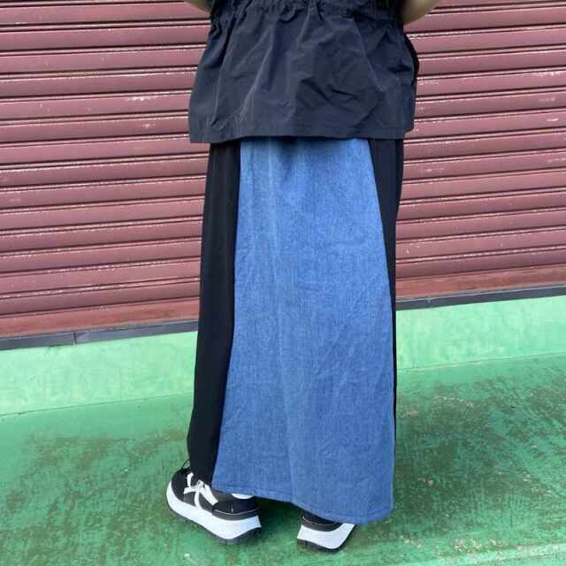 デニム切替ラインスカート