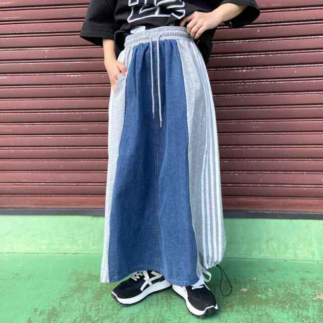 デニム切替ラインスカート