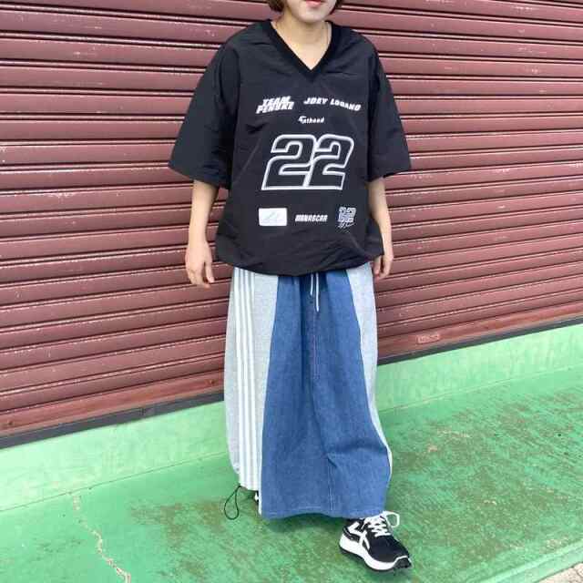 デニム切替ラインスカート