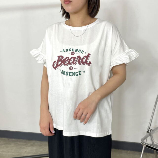 袖フリルプリントTシャツ