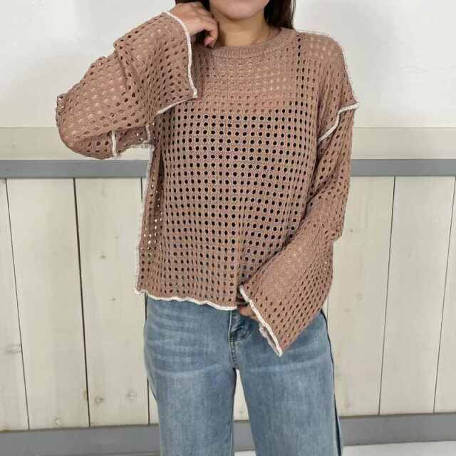 配色メッシュプルオーバー