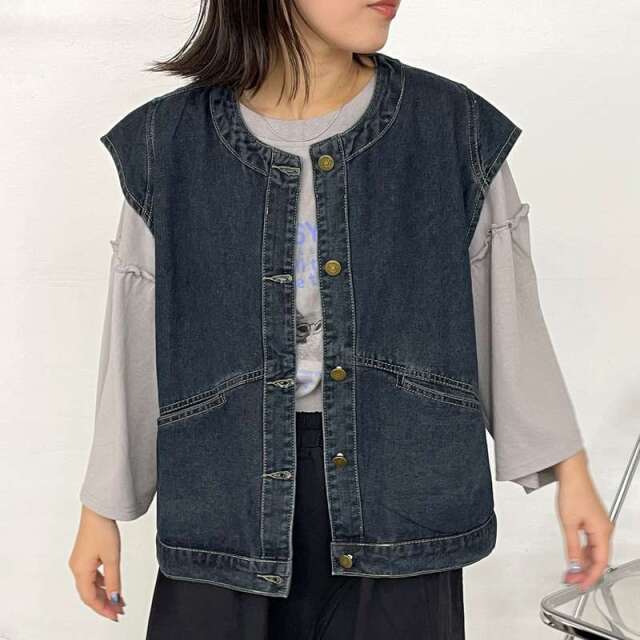CRB ノーカラーデニムベスト|TiMTiMオンラインストア|レディース